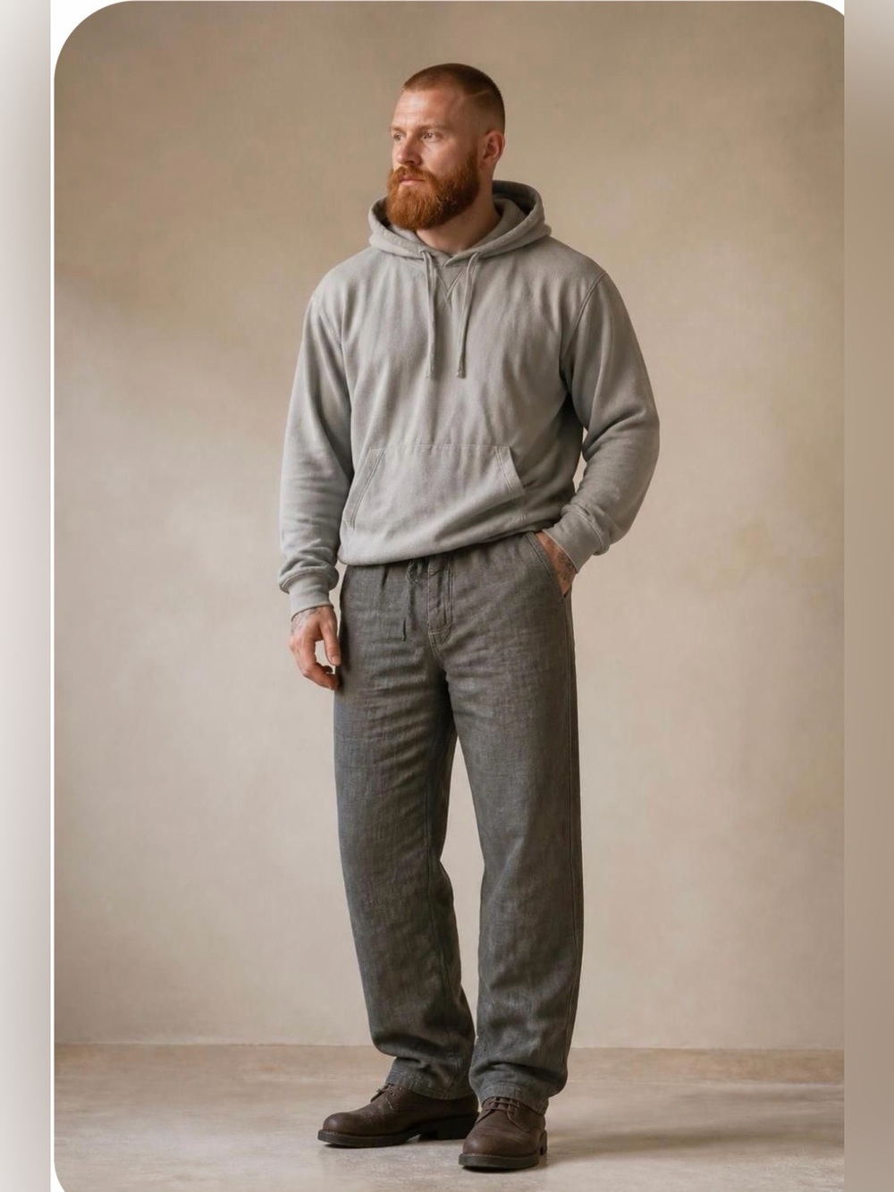Lightweight Gray Linen Drawstring Pants